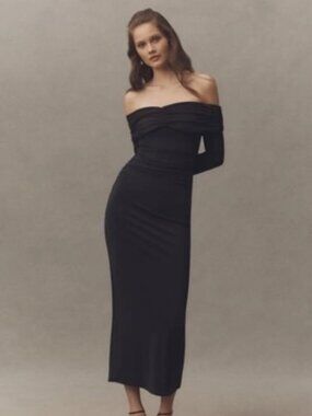 Anthropologie BHLDN Off-Shoulder Bell-Sleeve Stretch Jersey Maxi Dress fits M